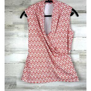 J. McLaughlin Womens Large White Coral Geo Print Catalina Wrap Tank Top